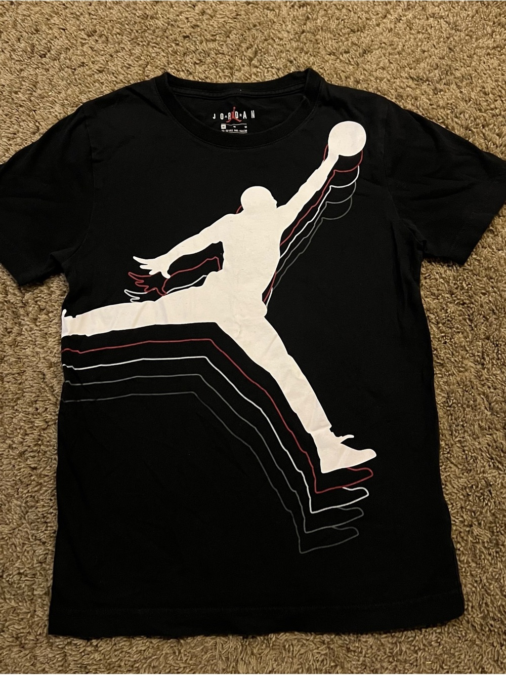 Kids Jordan Black Tee with White Jumpman and Red Accent